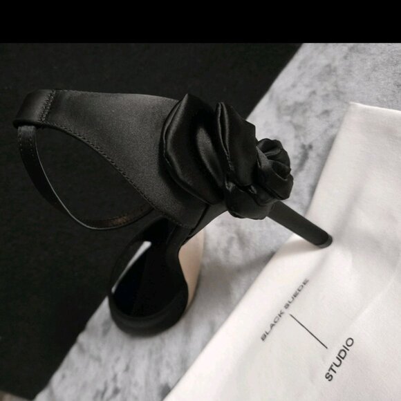 BLACK SUEDE STUDIO LUXURY JOSEY 100 SATIN HEEL w box and dust bag - Picture 1 of 9